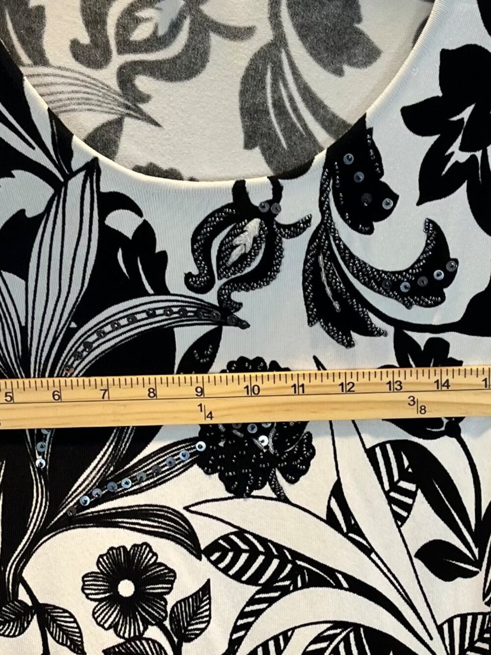 Vintage Y2K Pierri New York Floral Black and White Knit Top size M - Picture 3 of 7